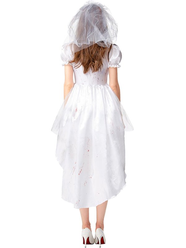 Women's Bride Halloween Costume Mini Dress - Zombie Bloody  with Veil