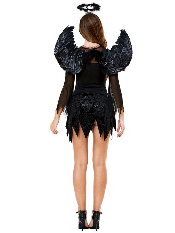 Women's Dark Angel Halloween Costume - Mini Dress with Wings