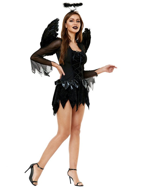Women's Dark Angel Halloween Costume - Mini Dress with Wings