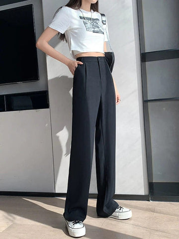 Women's High Waisted Wide Leg Trousers - Pleated & Flat Front
