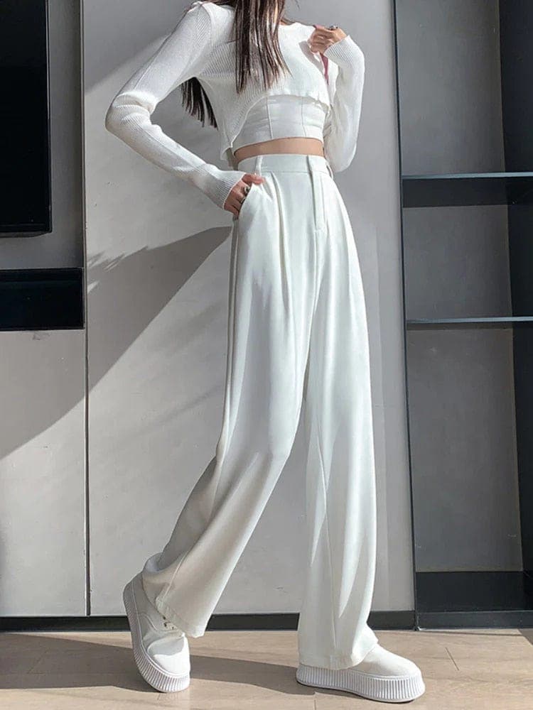 Women's High Waisted Wide Leg Trousers - Pleated & Flat Front