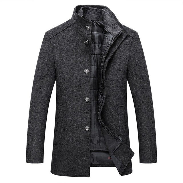 Men's Coat – Stand Collar with Quilted Insert