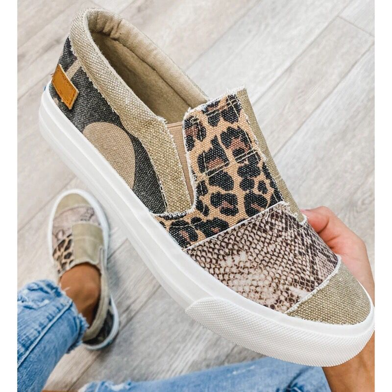 Casual Animal Print Canvas Slip-On Sneakers for Women