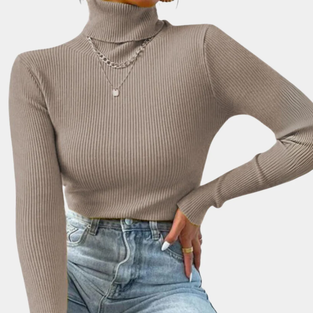 Women's Roll Neck Jumper - Ribbed with Long Sleeves