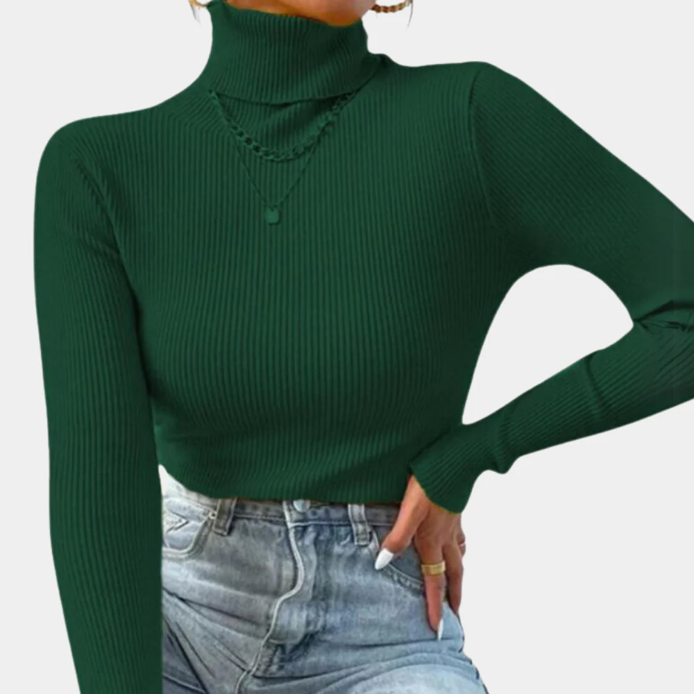 Women's Roll Neck Jumper - Ribbed with Long Sleeves