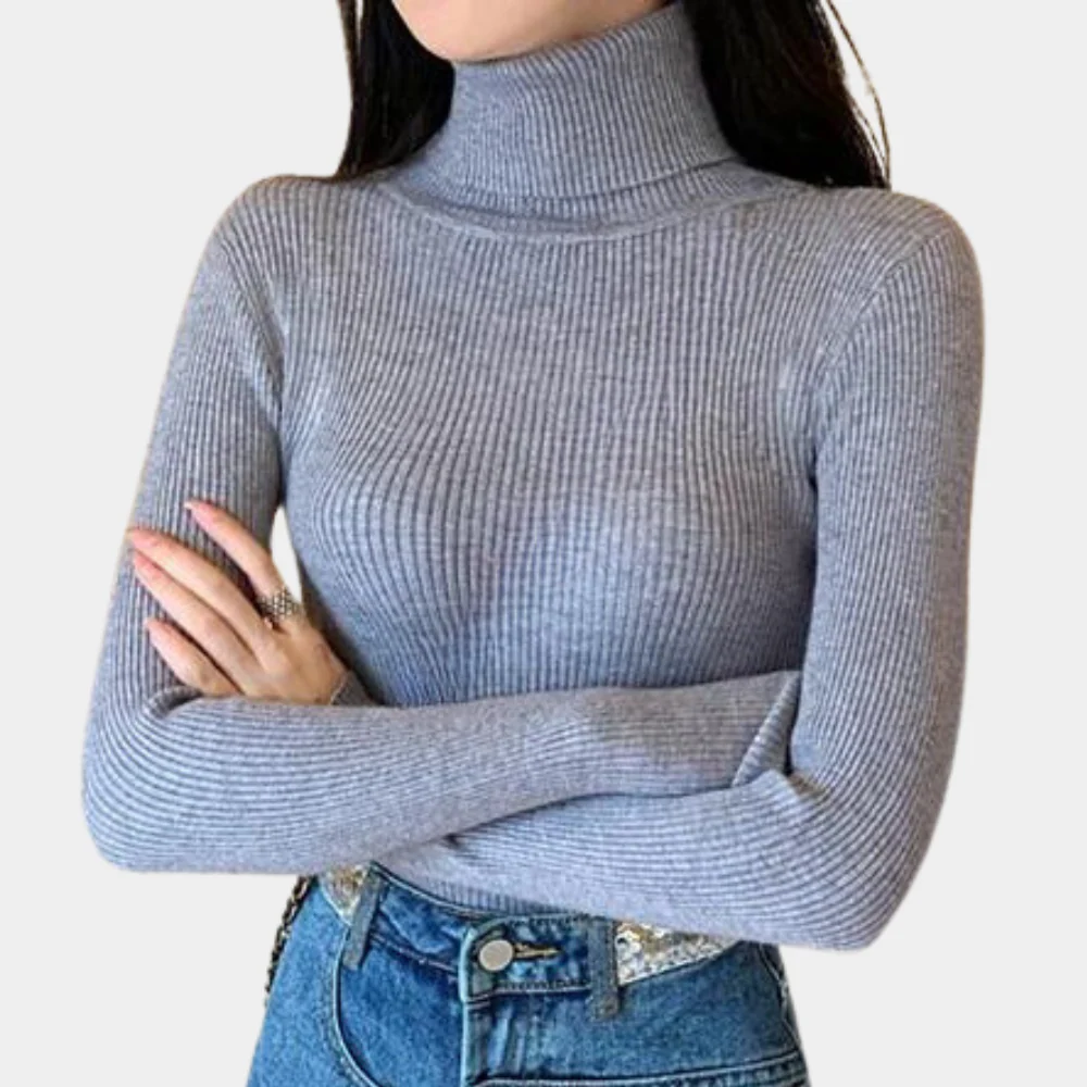 Women's Roll Neck Jumper - Ribbed with Long Sleeves