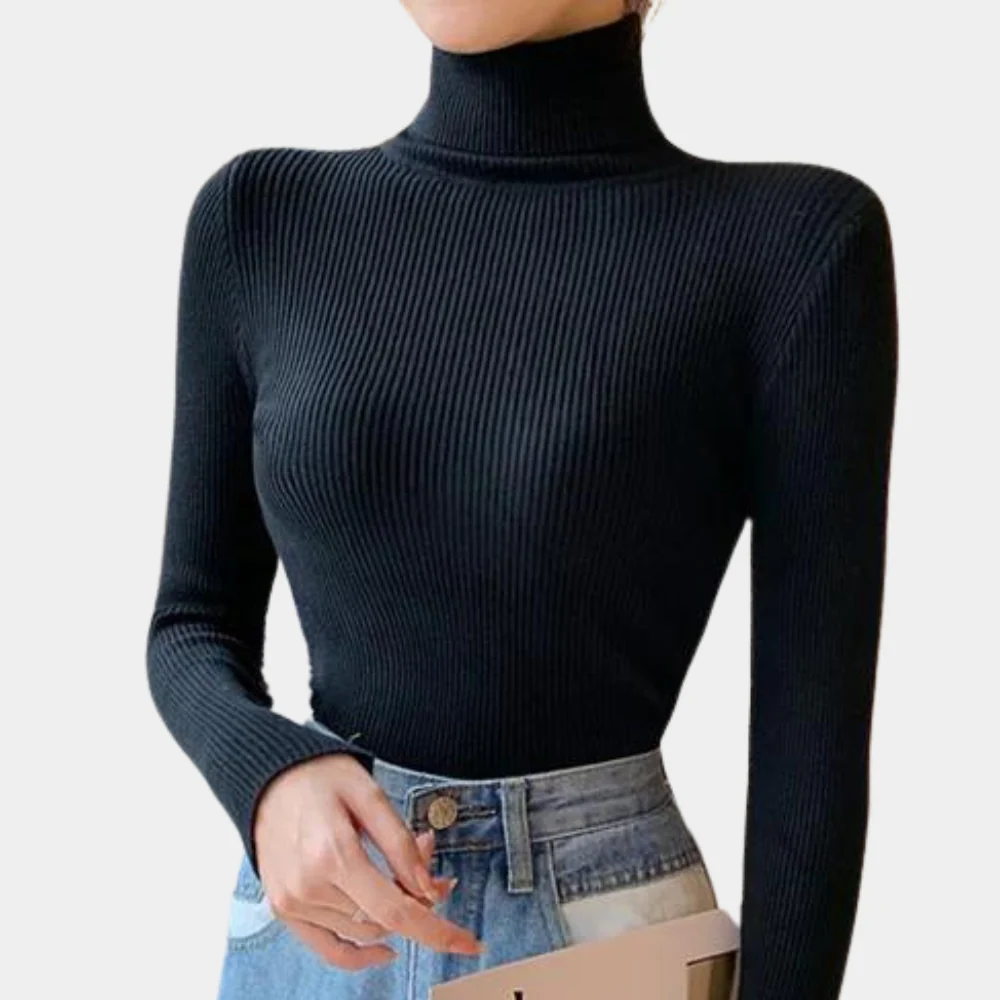 Women's Roll Neck Jumper - Ribbed with Long Sleeves