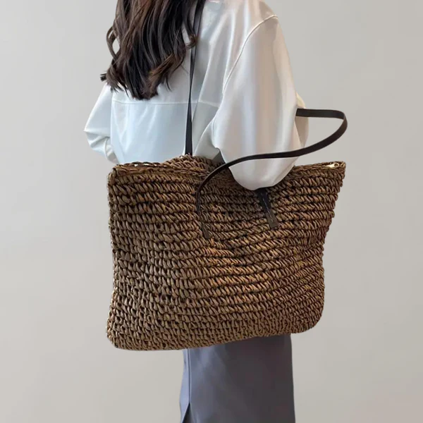 Women's Oversized Woven Straw Tote Bag - Boho Style Summer Shoulder Carry