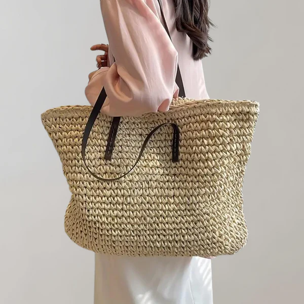 Women's Oversized Woven Straw Tote Bag - Boho Style Summer Shoulder Carry