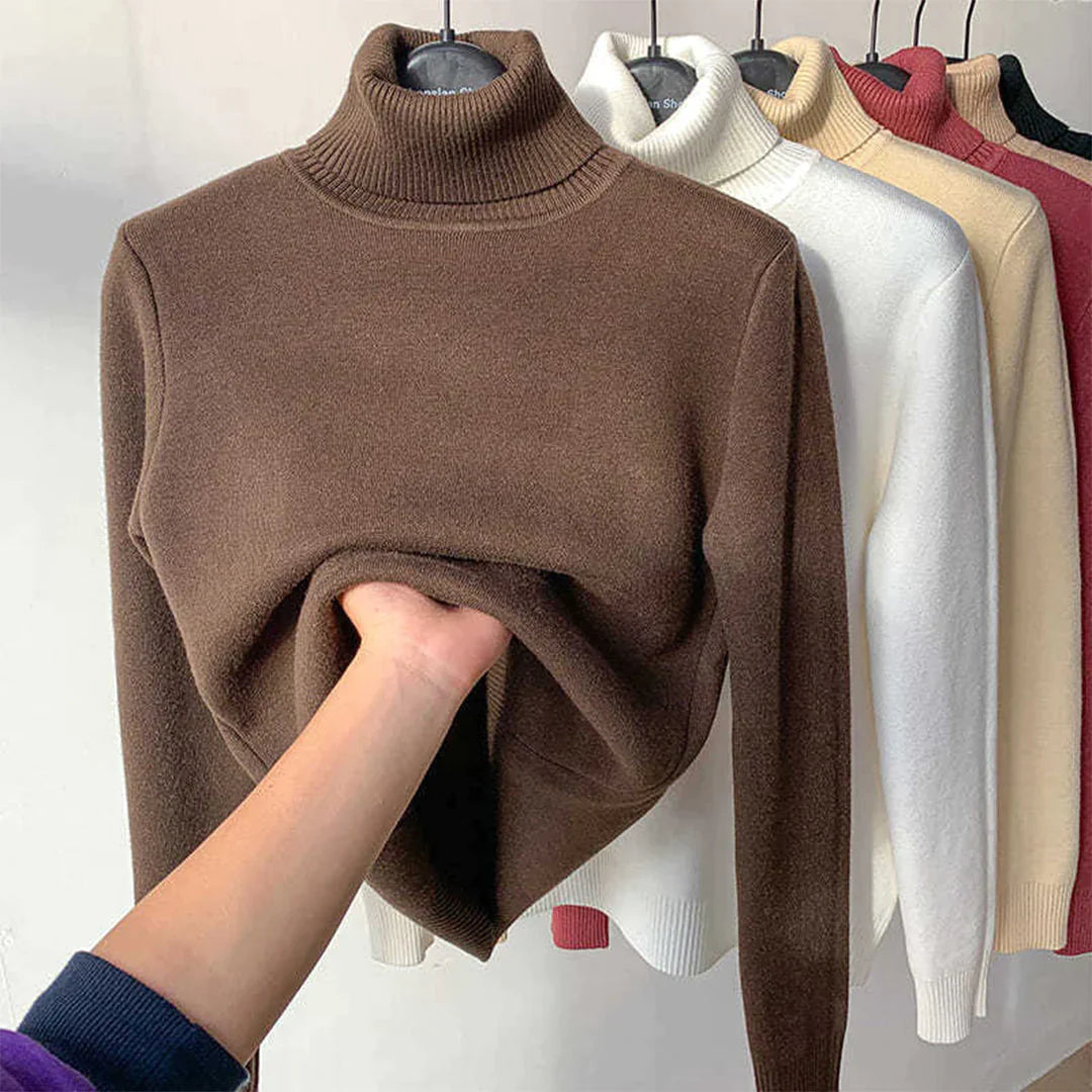 Women's Roll Neck Jumper - Plush Lining