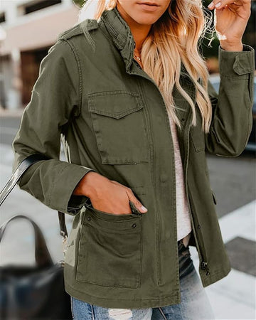 Women's Utility Jacket - Multi-Pocket with Stand Collar
