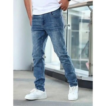 Men's Distressed Jeans - Slim Fit with Button Fly