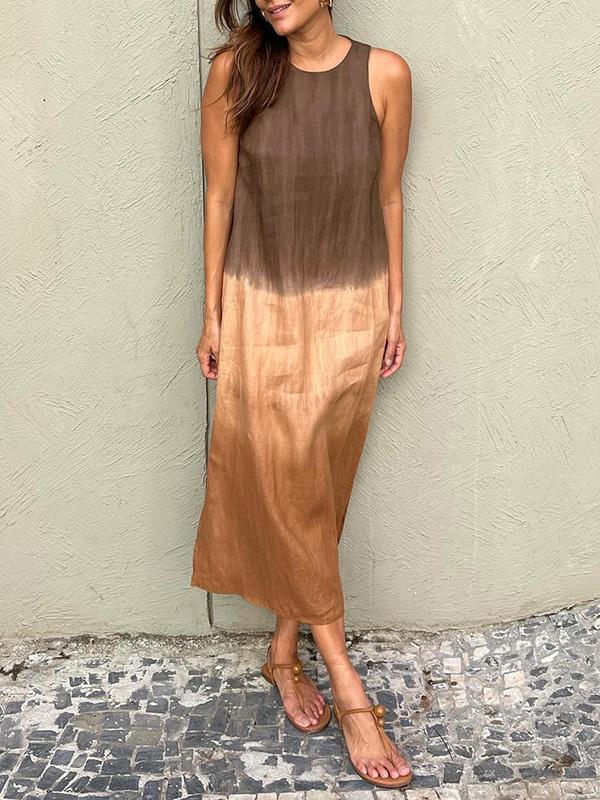 Women's Relaxed Fit Midi Dress - Sleeveless Gradient Natural Fibers
