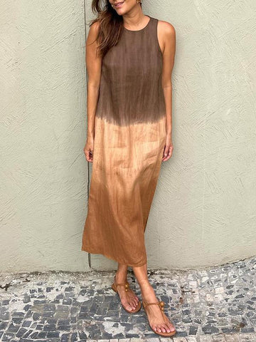 Women's Relaxed Fit Midi Dress - Sleeveless Gradient Natural Fibers