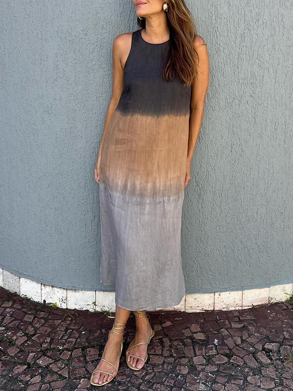 Women's Relaxed Fit Midi Dress - Sleeveless Gradient Natural Fibers