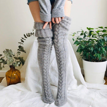 Women's Leg Warmers - Over-the-Knee with Braided Knit