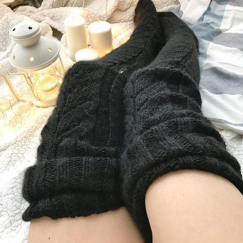Women's Over-the-Knee Socks - Cable Knit Design with Folded Cuff