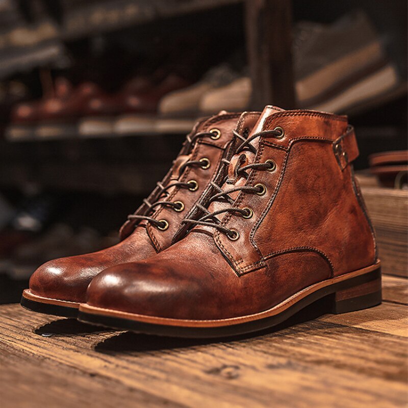 Men's Lace-Up Ankle Boots - Sturdy Sole