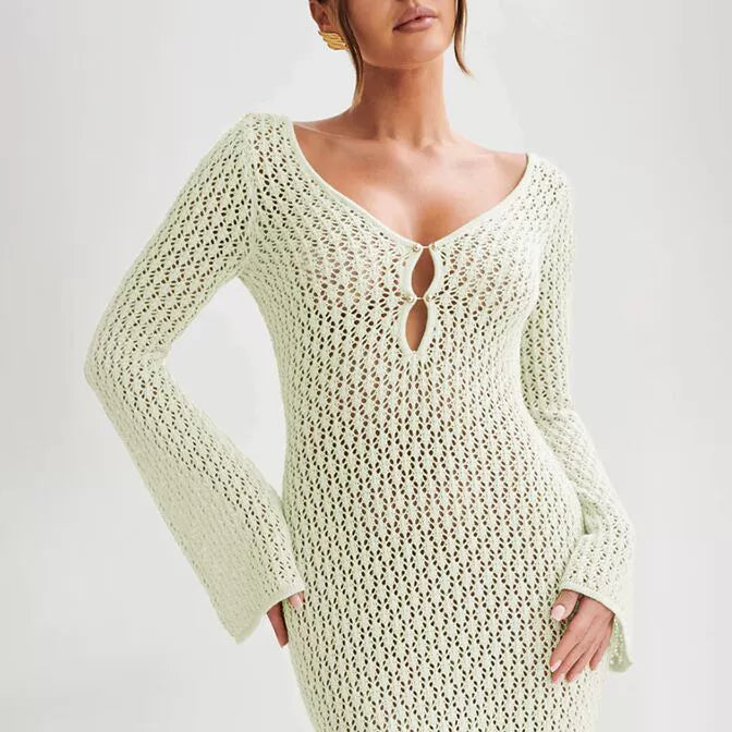 Chic Crochet Knit Maxi Dress for Women