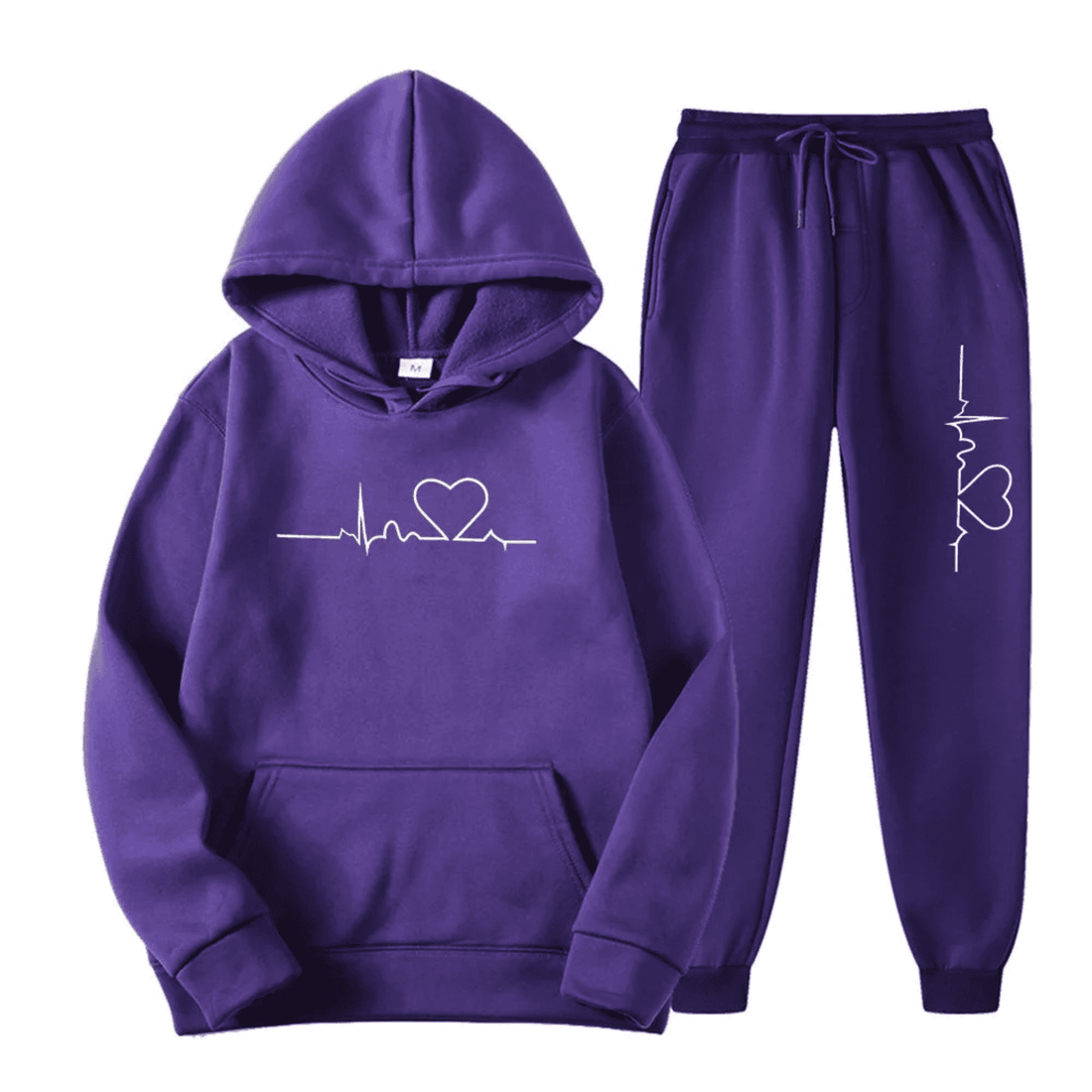 Women's Loungewear Set - Heart Print Hoodie & Drawstring Joggers