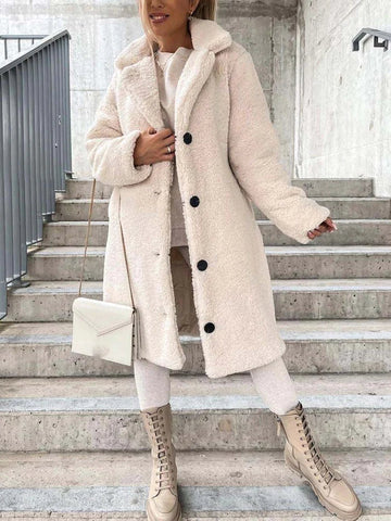 Women's Coat - Fuzzy Finish with Single-Breasted Design