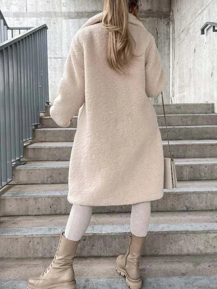Women's Coat - Fuzzy Finish with Single-Breasted Design