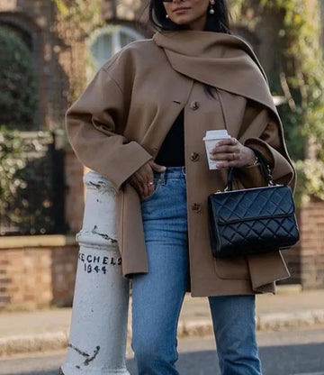 Women's Winter Coat - Relaxed Fit with Scarf