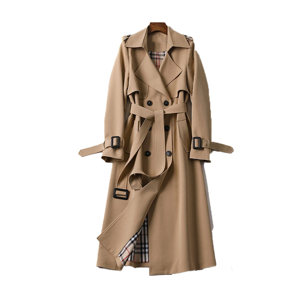 Women's Stylish Long Trench Coat - Double-Breasted Style