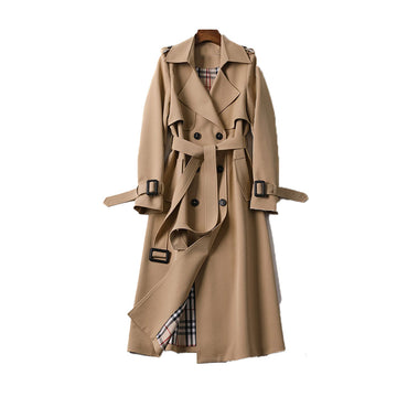 Women's Stylish Long Trench Coat - Double-Breasted Style
