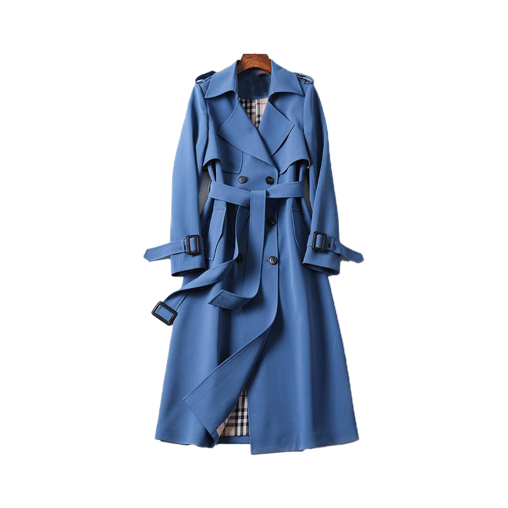 Women's Stylish Long Trench Coat - Double-Breasted Style