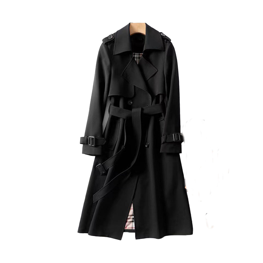 Women's Stylish Long Trench Coat - Double-Breasted Style