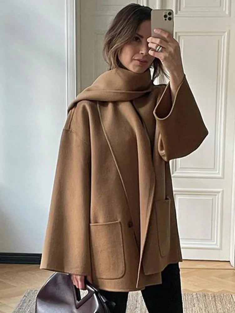 Women's Winter Coat - Relaxed Fit with Scarf