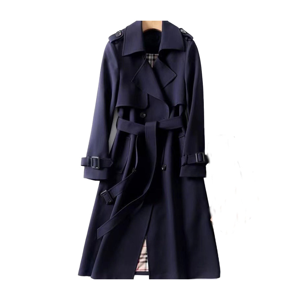 Women's Stylish Long Trench Coat - Double-Breasted Style