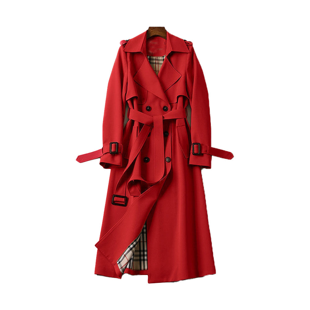 Women's Stylish Long Trench Coat - Double-Breasted Style