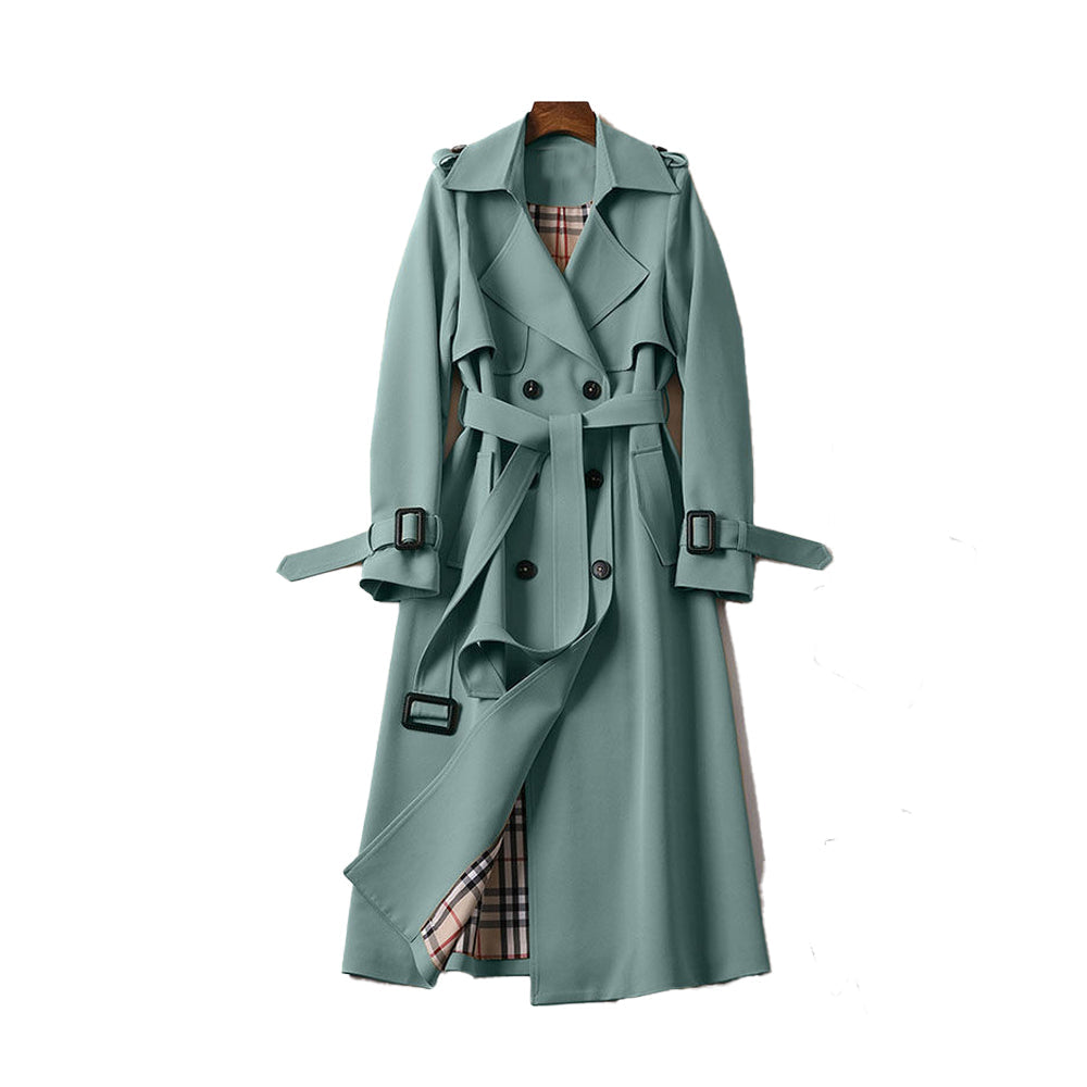 Women's Stylish Long Trench Coat - Double-Breasted Style