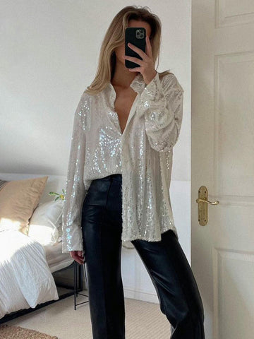 Seraphina - Chic and Comfortable Fall Oversized Glitter Blouse for Women