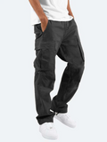 Durable black cargo trousers for men, ideal for everyday wear.