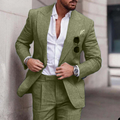 Stylish olive green slim fit linen suit for men, ideal for wedding guest or groom.