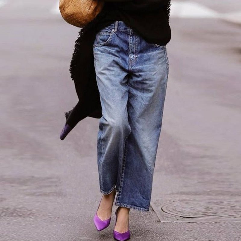 Women's Two-Tone Wide Leg Jeans - Mid-Rise & Boyfriend Fit