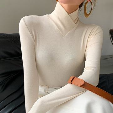 Women's Ribbed High-Neck Top - Slim Fit & Long Sleeve