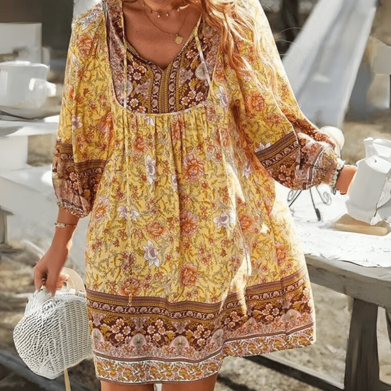 Stylish and Flowy Boho-Inspired Printed Dress for Women