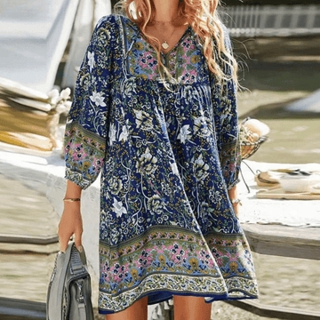 Stylish and Flowy Boho-Inspired Printed Dress for Women