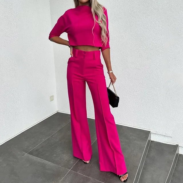 Stylish and Casual Cropped Top and Trousers Set for Women