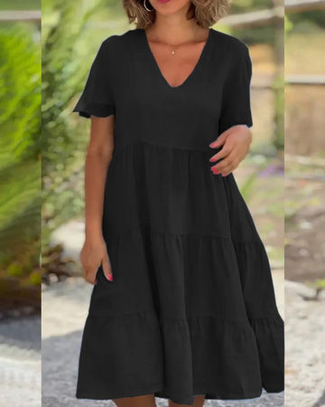 Elegant and Flowing V-Neck Midi Dress for Women