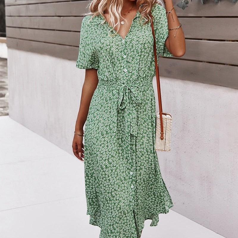 Flowy Floral Midi Dress for Women
