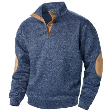Men's Button Neck Jumper - Pullover Style with Elbow Patches