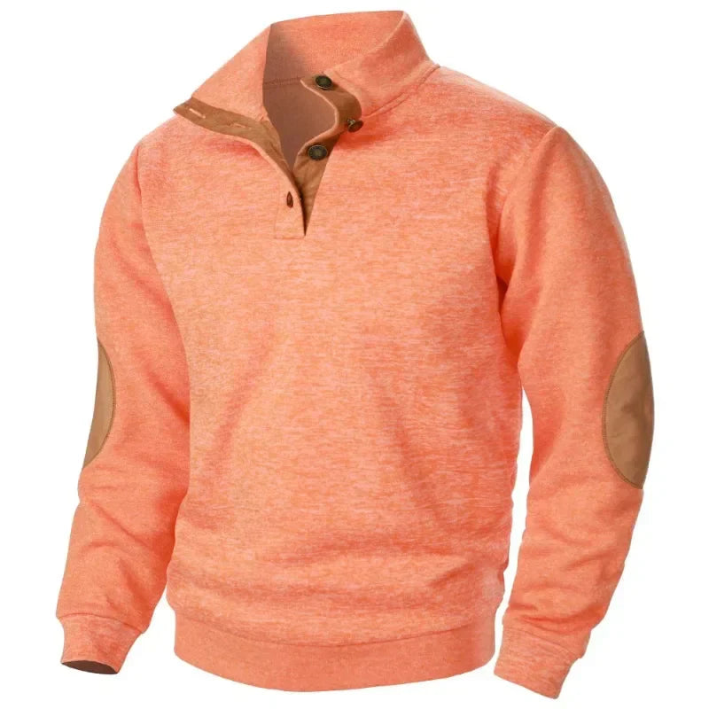 Men's Button Neck Jumper - Pullover Style with Elbow Patches