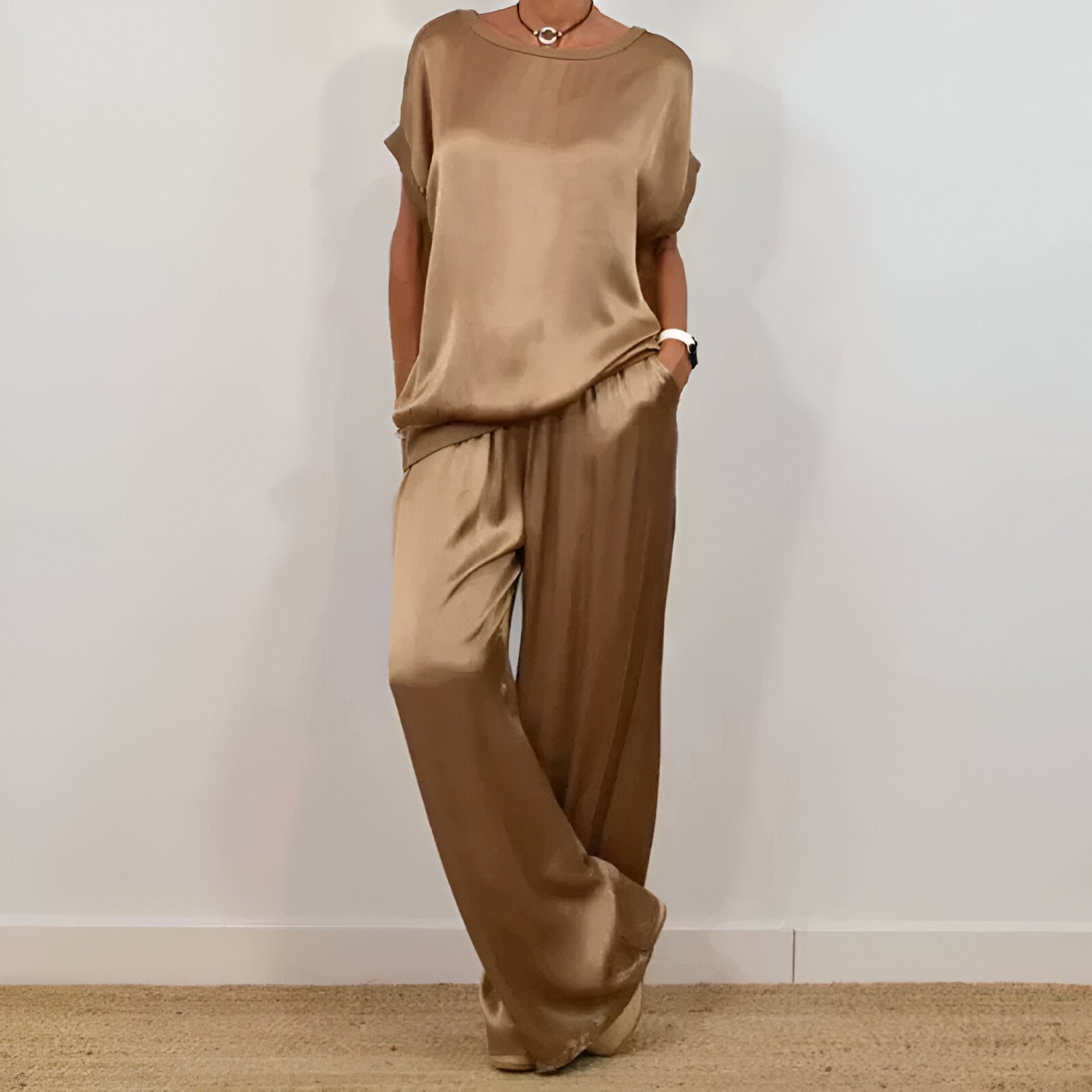 Soft Wide-Leg Trousers and Short Sleeve Top Set for Women