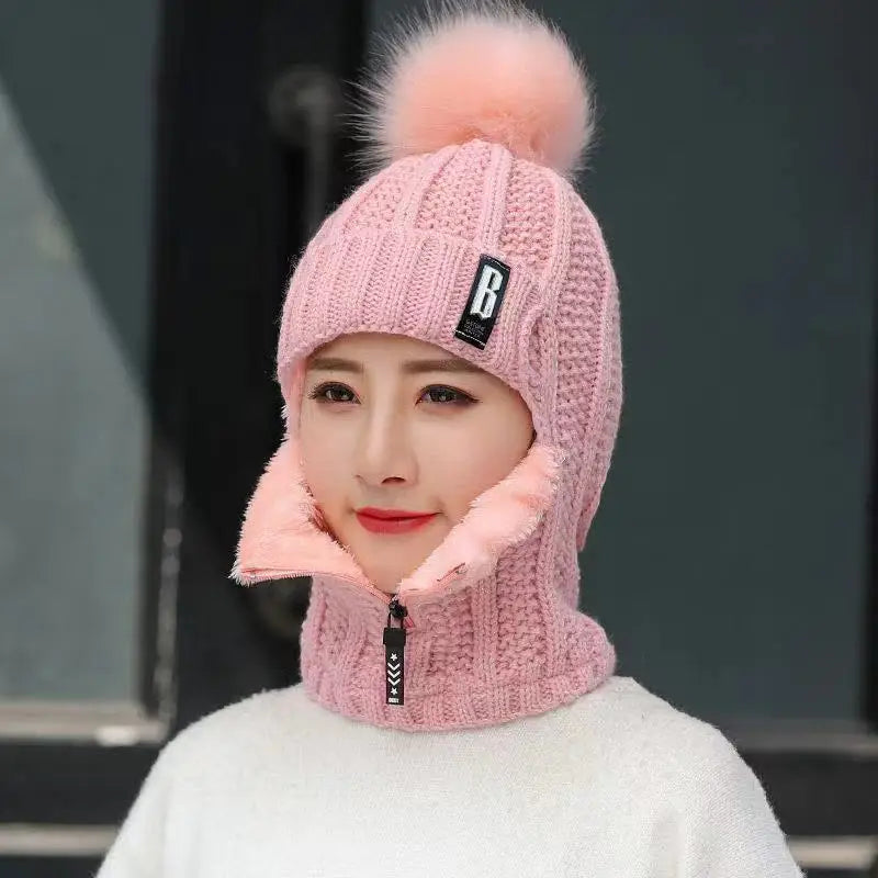 Women's Pom-Pom Beanie - with Neck Warmer