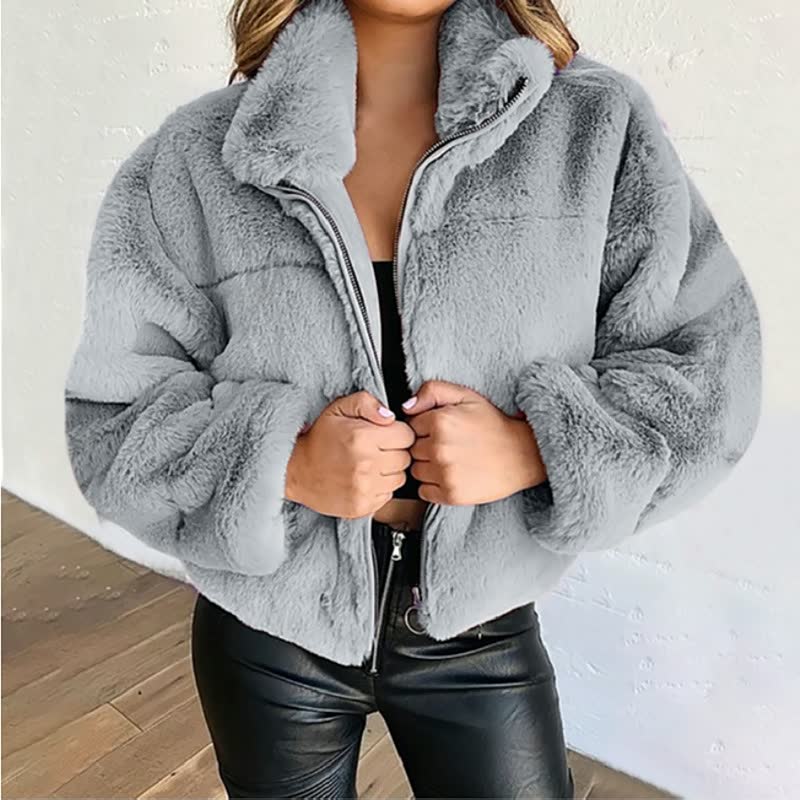 Women's Cosy Faux Fur Jacket - High Collar for Winter